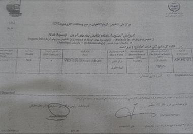 تأییدیه دامپزشکی مبنی بر عدم وجود بیماریهای ویروسی در مرکز یاسوج